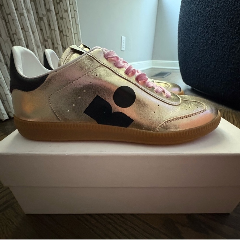 Isabel Marant Kaycee Sneakers light gold/black Metallic Shoes 38/ 8 New - Picture 5 of 8